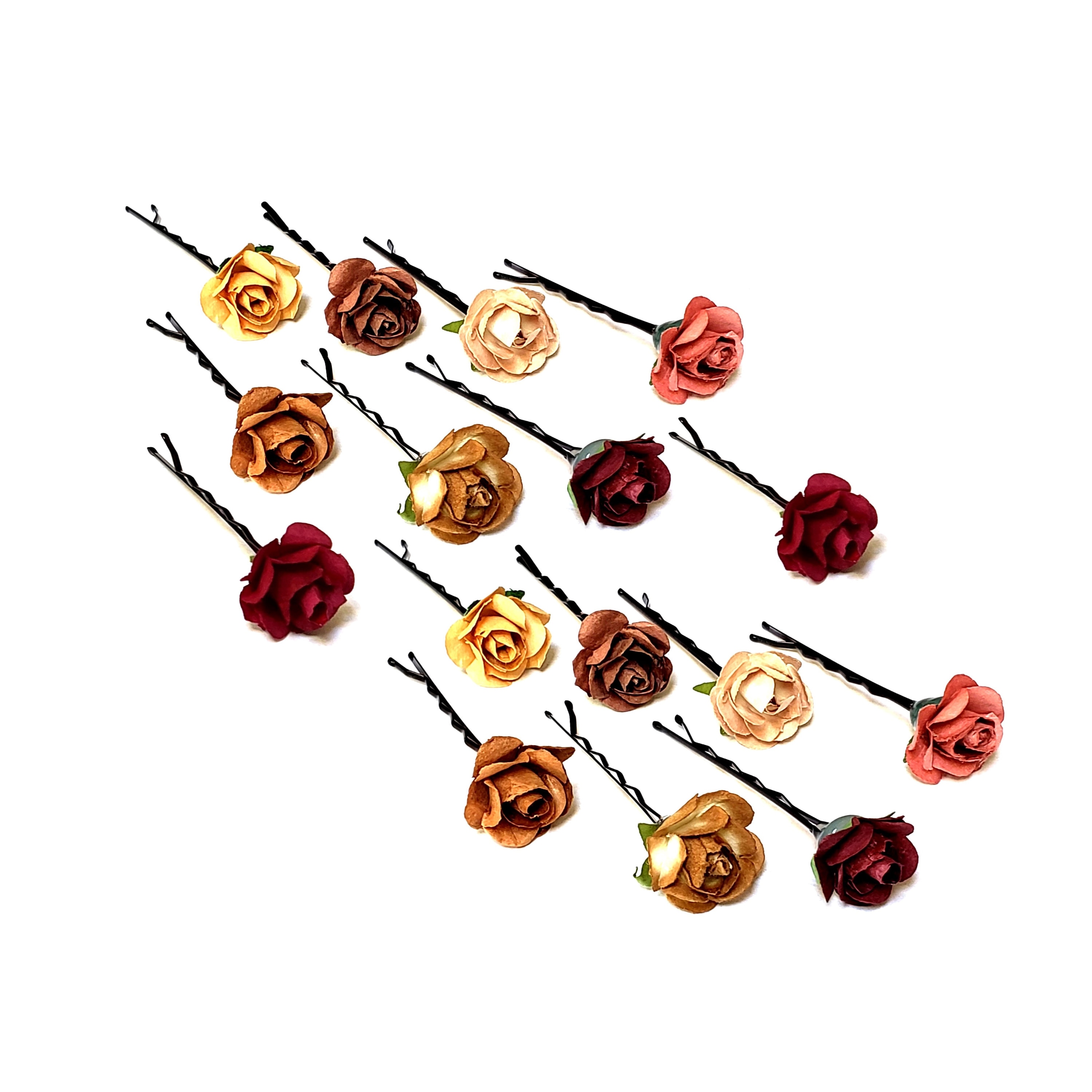 Natural Tones Mini Rose Pins Mini Earth Tones Rose Hair Pins Etsy