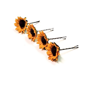 Sunflower hair pin, Sunflower hair accessories, Sunflower bobby pins, Sunflower hair piece, Mulberry paper sunflower hairpins - Set Of 4