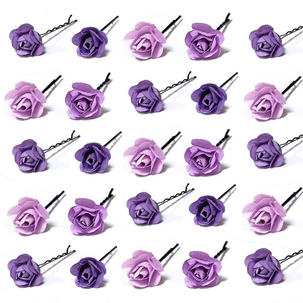 Lavender Mini Rose Bobby Pins Light Purple Small Flower Hairpins, Lavender Hair Flower Pins, Lilac Mulberry Paper Rose Hair Pins, Set Of 4