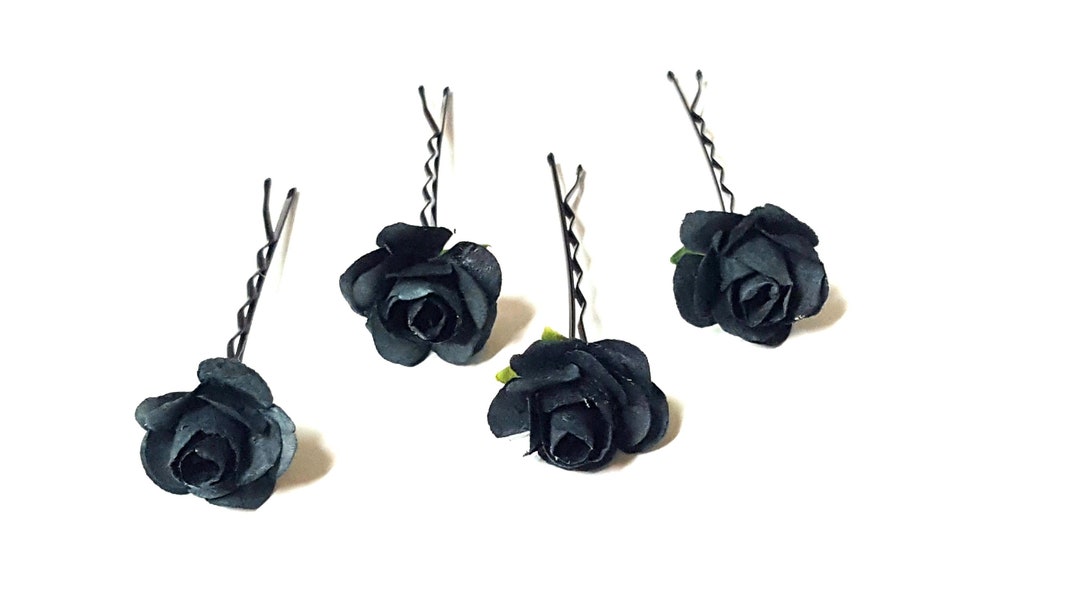 Black Flower Hair Pins, Small Black Hairclips, Decorative Black Hair ...