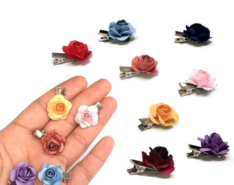 Minimalist Flower Hair Clips Small Rose Hair Accessories, Tiny Hairclips, Small Flower Hair Clips, Mulberry Paper Rose Hair Clips