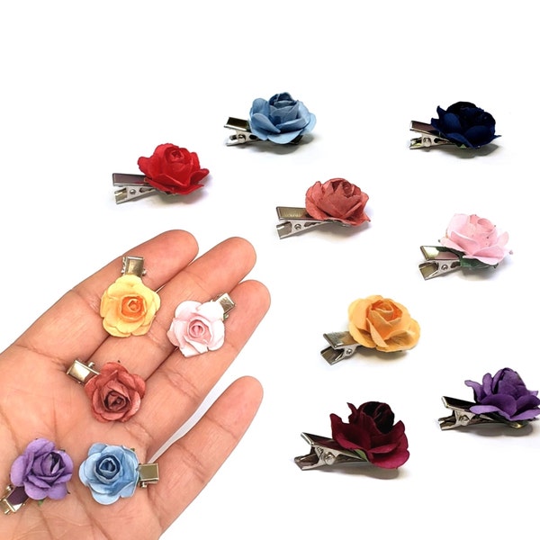 Minimalist Flower Hair Clips Small Rose Hair Accessories, Tiny Hairclips, Small Flower Hair Clips, Mulberry Paper Rose Hair Clips