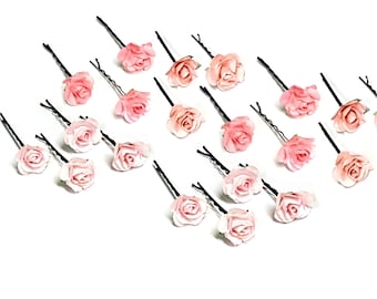 Light Pink Flower Hair Pins Pale Pink Mini Rose Hairpins, Small Flower Bobby Pins, Dainty Hairpins, Mulberry Paper Rose Hair Pins, Set Of 4