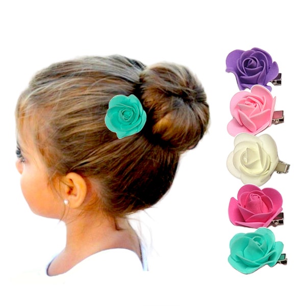 Kids Flower Hair Clip, Flower Girl Barrettes,  Colorful Rose Hair Clips For Girls, Light-weight Foam Flower Hair Accessories.