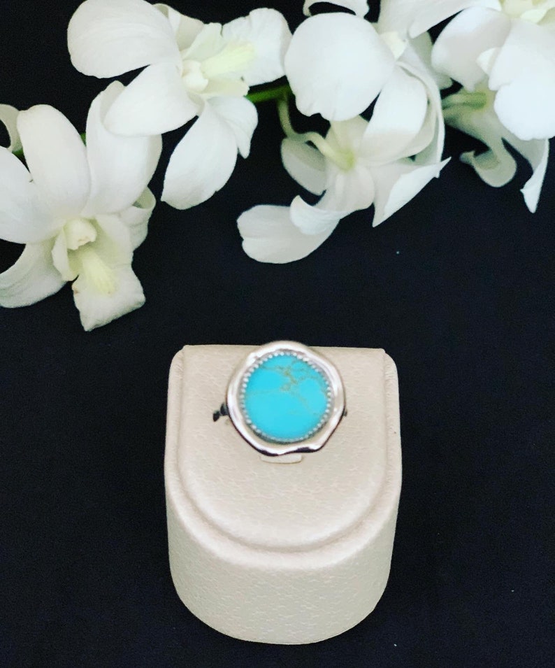 Silver ring 925000 rhodi\u00e9,onyx or turquoise imitation
