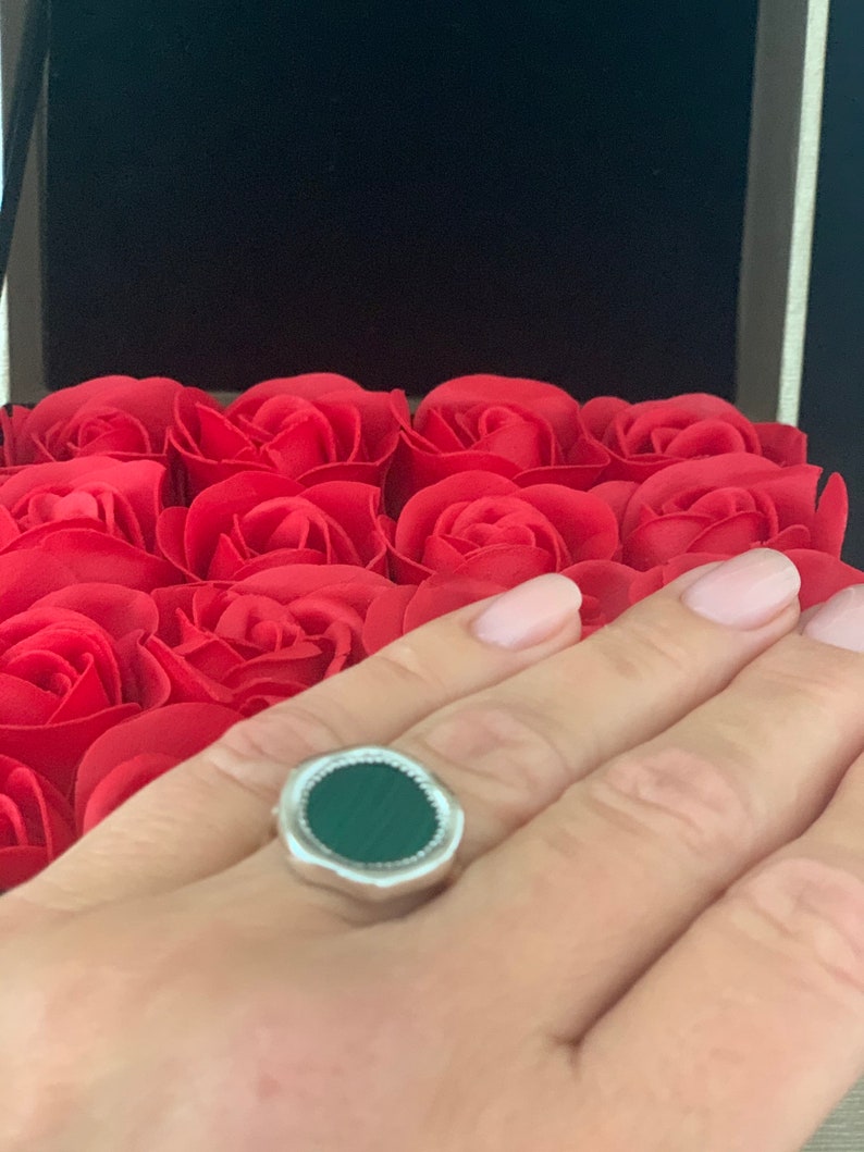 Silver ring 925000 rhodi\u00e9,onyx or turquoise imitation