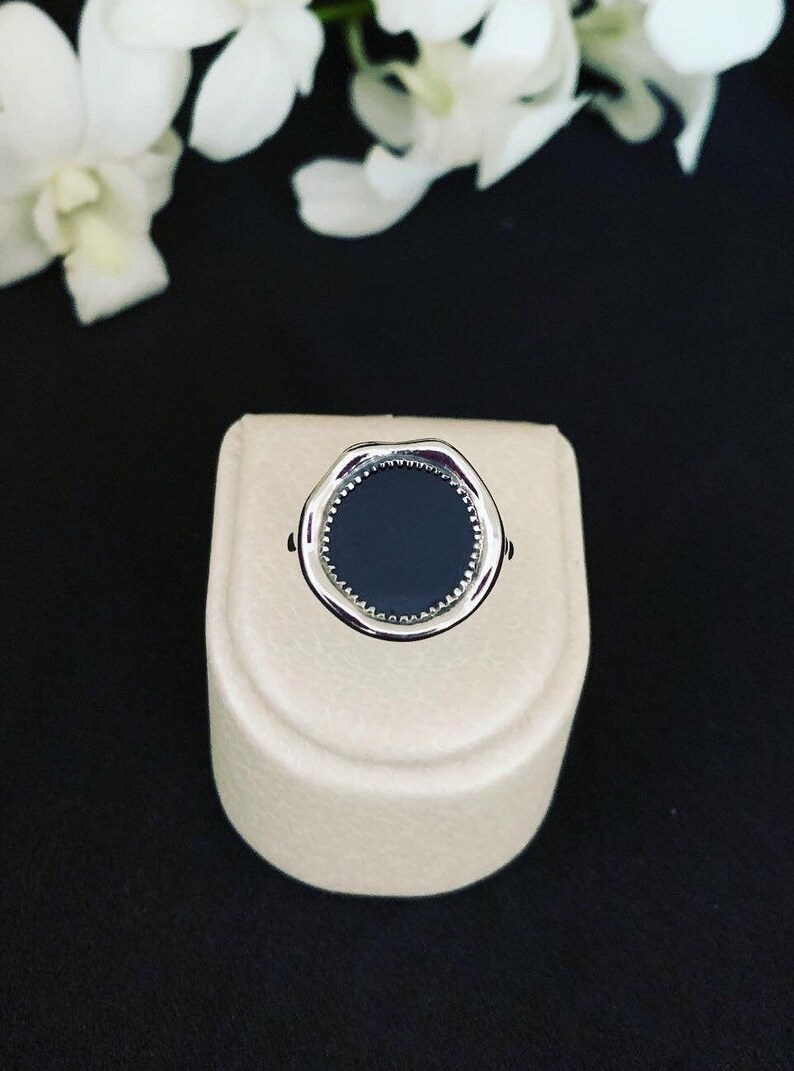 Silver ring 925000 rhodi\u00e9,onyx or turquoise imitation