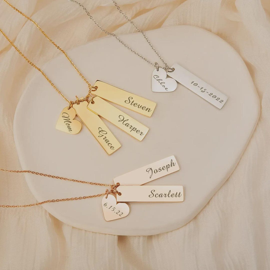 Multiple Name Plate Necklace, Personalized Mom Necklace, Three Kids ...
