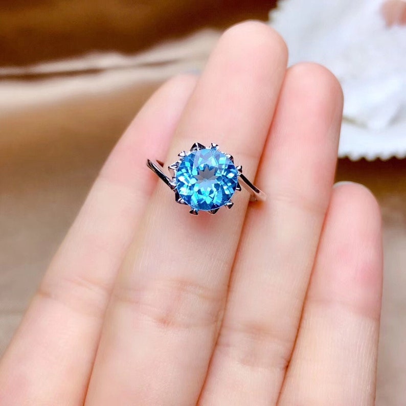 Natural Blue Topaz Ring November Birthstone Sterling Silver | Etsy