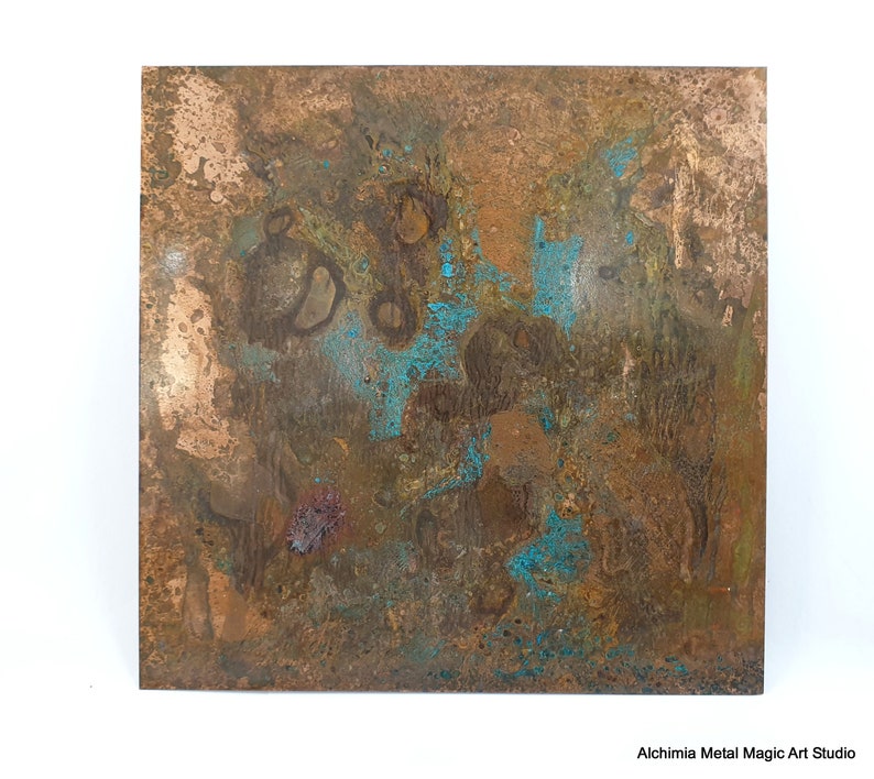 Copper newest wall home decor Abstract art frame picture Rustic blue brown patina Home wall modern decor hanging 5.9
