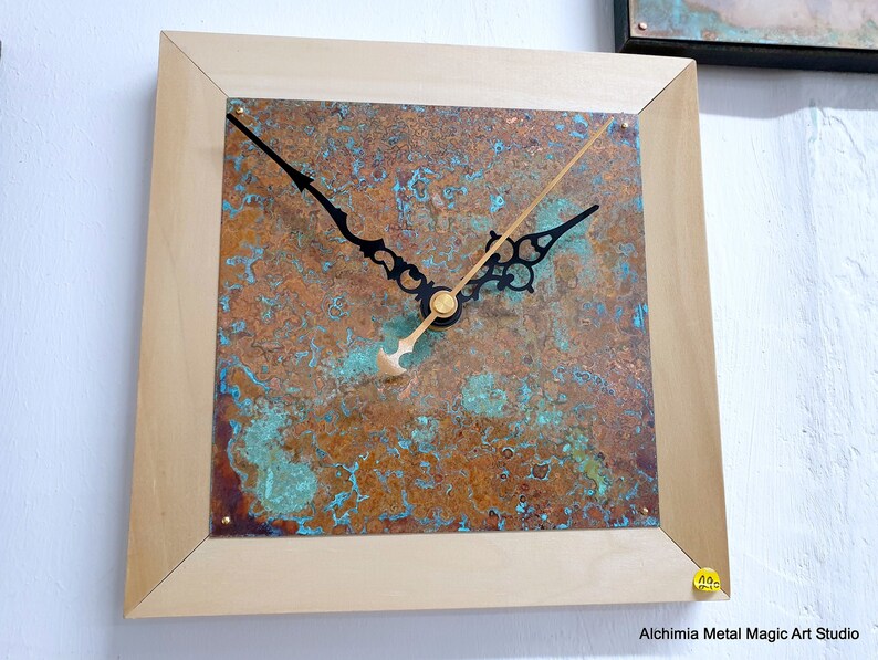 Handmade Clock Copper Vintage Color Wall Clock 7.8 Turquoise Rustic