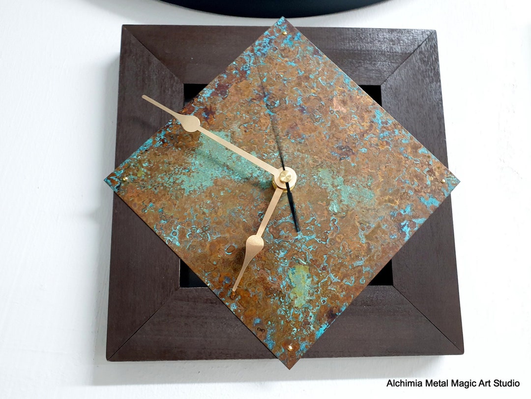 Handmade Clock Copper Vintage Color Wall Clock 7.8" Turquoise Rustic ...