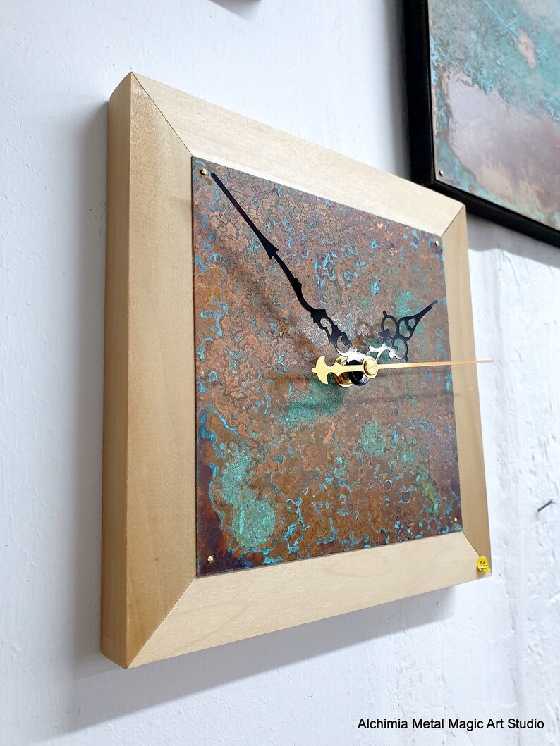 Handmade Clock Copper Vintage Color Wall Clock 7.8 Turquoise Rustic