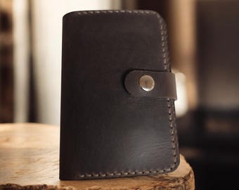 Handmade Leather Wallet Brown Zip Coin Pocket