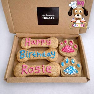 Personalised Dog Treat Box: Birthday Pawty Biscuits, Sugar-Free Icing