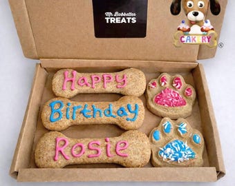 Personalised Dog Treat Box: Birthday Pawty Biscuits, Sugar-Free Icing