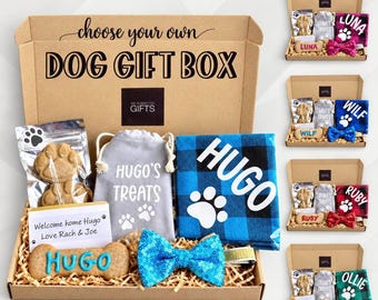 Personalised Dog Gift Box - Bandana, Treat Bag & Bow Tie