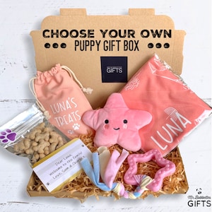 Personalised Puppy Letterbox Gift Box, Bandana, Treat bag, Treats, Welcome Home, New Dog Mum Gifts, Cute Dog Accessories, FREE Delivery UK