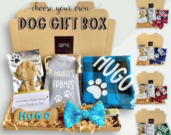 Personalised Dog Gift Box - Bandana, Treat Bag & Bow Tie