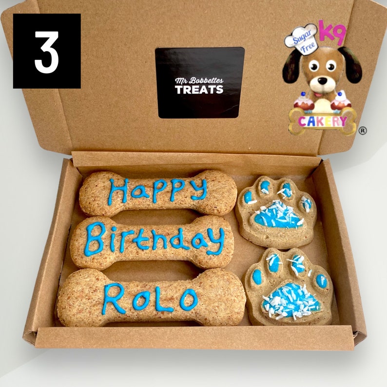 Pawty Paws, Doggy bone gift, Tasty Biscuit, Sugar Free Icing, Personalised Message, Dog Biscuits, Dog Treat Box Gift U.K. Personalised Gift 3