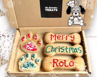 Personalised Christmas Dog Treat Box, Sugar-Free Dog Friendly Yoghurt Icing