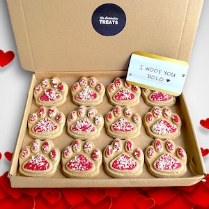 Love Paws, Doggy gift, Tasty Biscuit, Sugar Free Icing, Personalised Message, Dog Biscuits, Dog Treat Box Gift U.K. Personalised Gift