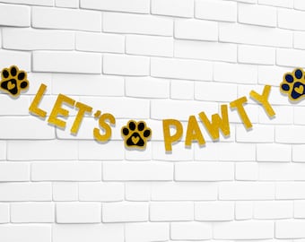 Let’s Pawty Banner, Dog Birthday Party, Paw Birthday Bunting, Dog Accessories for Celebration, Free Delivery U.K.