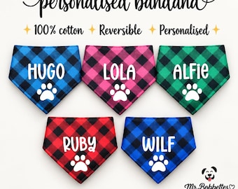 Personalised Plaid Dog Bandana: Cotton Tie-On Puppy Accessory