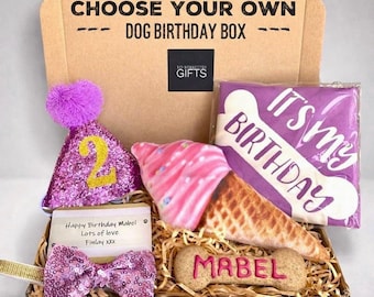 Personalised Dog Birthday Gift Box - Party Hat, Bandana & Toys