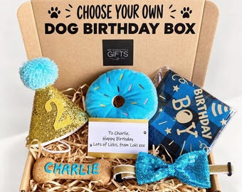 Personalised Dog Birthday Gift Box - Bandana, Bow Tie & Toy Options