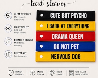 Reactive Dog Lead Sleeve | Funny Warning Message | Neoprene Dog Walking Accessory