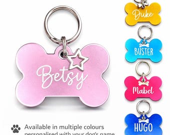 Personalised Pet ID Tag, Laser Engraved Dog Tag, Bone Puppy Gift Charm