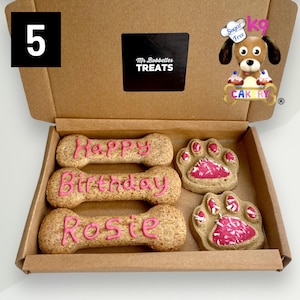 Pawty Paws, Doggy bone gift, Tasty Biscuit, Sugar Free Icing, Personalised Message, Dog Biscuits, Dog Treat Box Gift U.K. Personalised Gift 5