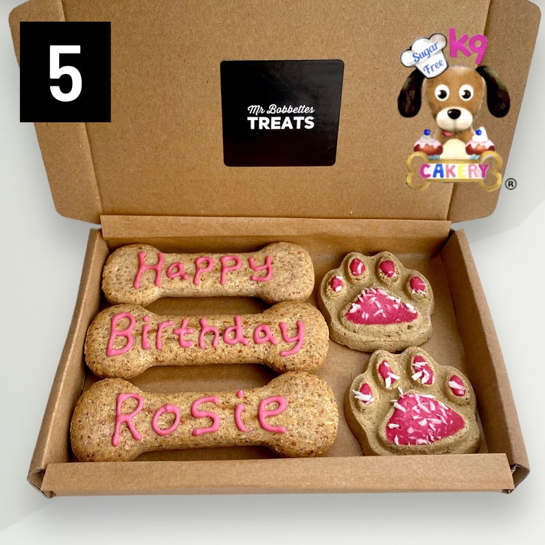 Pawty Paws, Doggy bone gift, Tasty Biscuit, Sugar Free Icing, Personalised Message, Dog Biscuits, Dog Treat Box Gift U.K. Personalised Gift 5