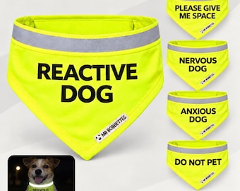 Reactive Dog Reflective Bandana | High Visibility Nervous Dog Warning Scarf | Safety Collar Attachment UK