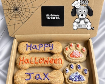 Personalized Halloween Dog Treats, Natural Peanut Butter Cookies, Sugar-Free Icing