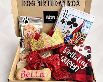 Royal Dog Birthday Gift Box - Personalised King/Queen Hamper with Toys & Treats