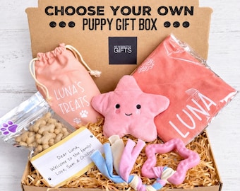 Personalised Puppy Gift Box - Bandana, Treat Bag & Toy Options
