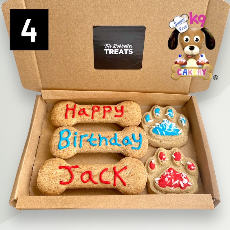 Pawty Paws, Doggy bone gift, Tasty Biscuit, Sugar Free Icing, Personalised Message, Dog Biscuits, Dog Treat Box Gift U.K. Personalised Gift 4