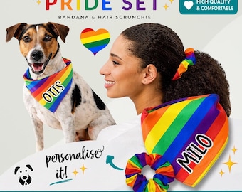 Personalised Pride Dog Bandana & Scrunchie Matching Set