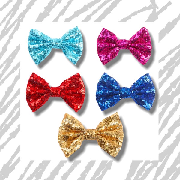 Sequin Glitter Birthday Dog Bow Tie, Puppy Pet Accessories Party Gift Bowtie Fun, Adjustable Free UK Red Blue Gold Glitter Turquoise Pink