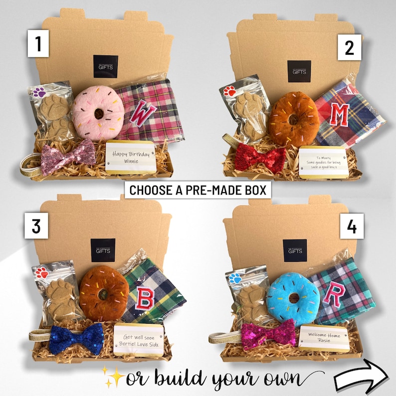 Build Your Own Dog Gift Box, Personalised, Letterbox, Bandana, Bow Tie, Treats, Accessories & Toys, New Puppy, Birthday, Customised UK image 4