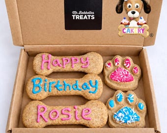 Personalised Dog Treat Box: Birthday Pawty Biscuits, Sugar-Free Icing