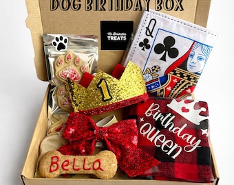 Royal Dog Birthday Gift Box - Personalised King/Queen Hamper with Toys & Treats