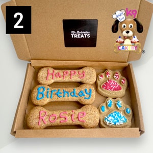 Pawty Paws, Doggy bone gift, Tasty Biscuit, Sugar Free Icing, Personalised Message, Dog Biscuits, Dog Treat Box Gift U.K. Personalised Gift 2