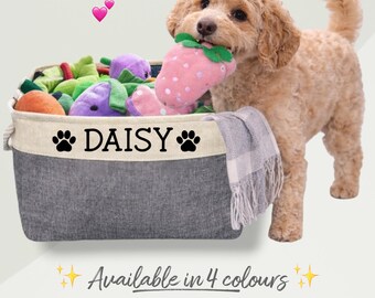 Personalised Dog Toy Basket | Custom Pet Storage Bin, Canvas Toy Box