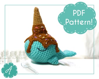 CROCHET PATTERN: Ice Cream Narwhal Whale Amigurumi (Beginner PDF Pattern)