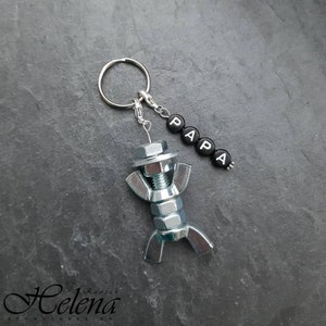 Personalized key ring with screw man, galvanized - black text - Dad - Grandpa - Birthday - Easter - Father's Day