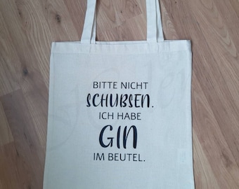 Personalisierte Einkaufstasche aus Bio-Baumwolle in der Farbe natur "Bitte nicht schubsen, ich habe Gin/Lillet im Beutel", Valentinstag