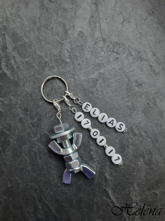 Personalized Keychain With Screw Figure - White - Dad - Grandpa